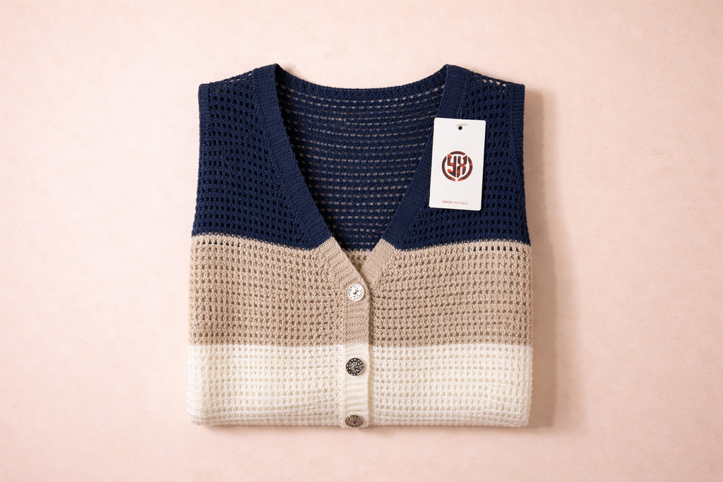 Gilet crochet color block – look chic & tendance été