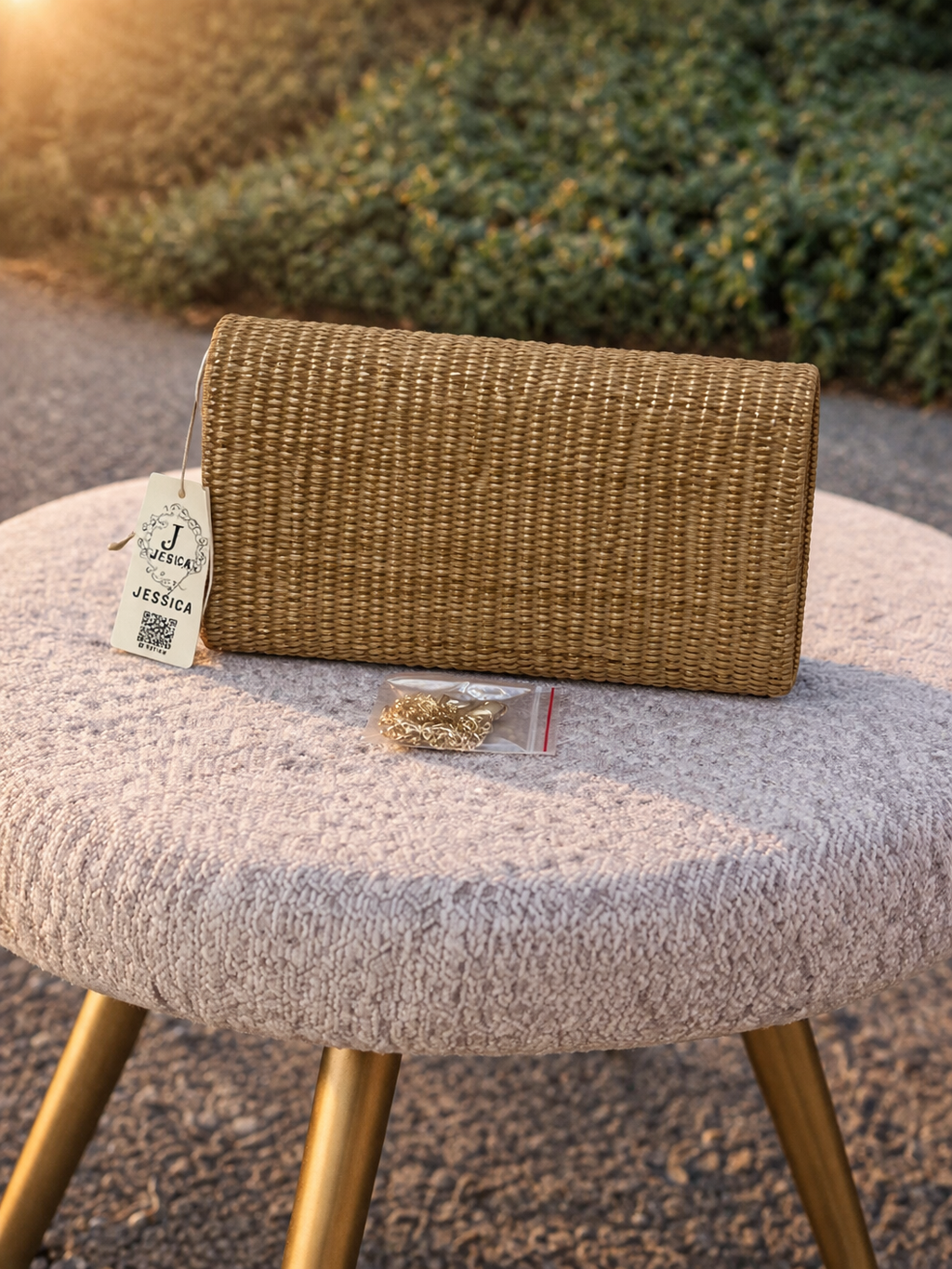 Pochette Bohème Naturelle – Sac Paille Élégant avec Chaîne Dorée