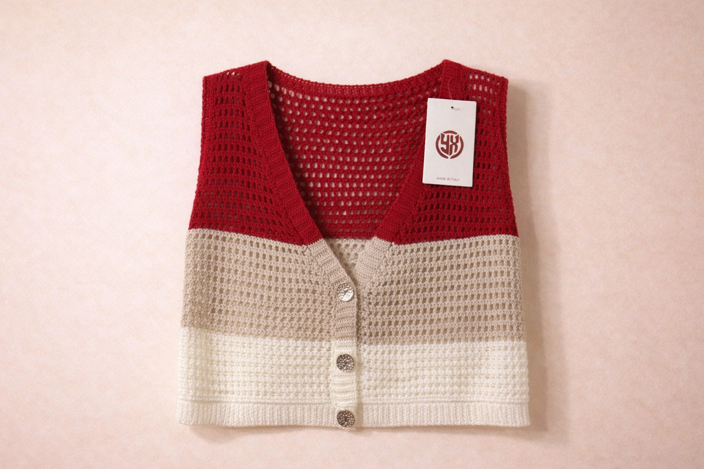 Gilet crochet color block – look chic & tendance été