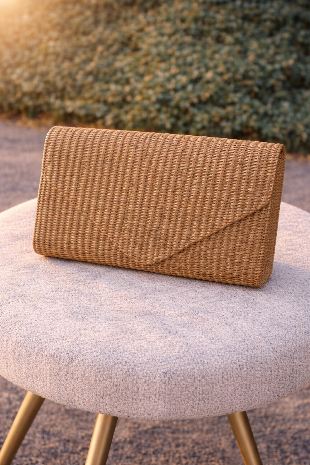 Pochette Bohème Naturelle – Sac Paille Élégant avec Chaîne Dorée